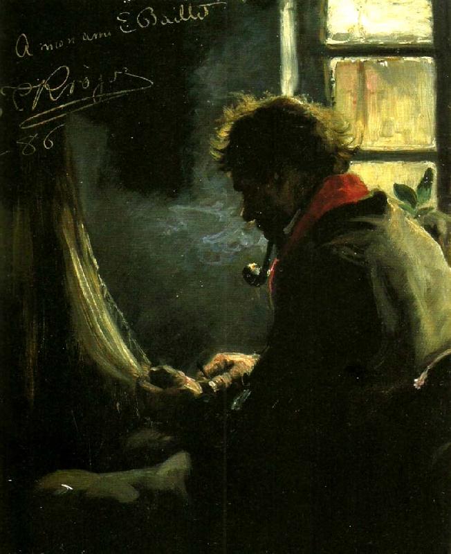 Peter Severin Kroyer christoffer lagar nat i sitt rum oil painting image